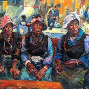 Painting titled "Butter tea stall" by Qiuzi Zhang, Original Artwork, Acrylic