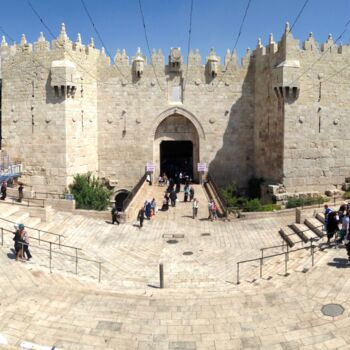 Photography titled "Damascus Gate Panor…" by J.A. Quattro (Qu4ttroStudio), Original Artwork, Non Manipulated Photography