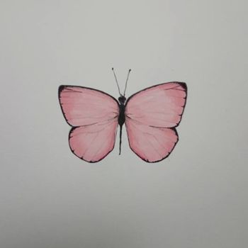 Drawing titled "Le papillon rose" by Ofleurie, Original Artwork, Marker