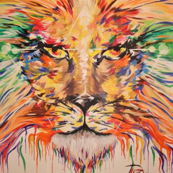 Malerei mit dem Titel "The Lion Of Judah" von Dominika Bartková, Original-Kunstwerk, Acryl Auf Keilrahmen aus Holz montiert