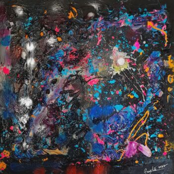 Painting titled "Colorful Embossed A…" by Queennoble Dr. Elle Ramirez, Original Artwork, Encaustic Mounted on Wood Panel