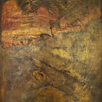 Pittura intitolato "Large Gold Rustic A…" da Queennoble Dr. Elle Ramirez, Opera d'arte originale, Acrilico Montato su Pannel…