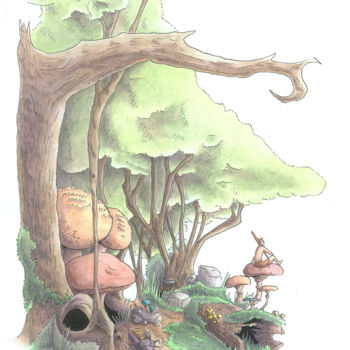 Pintura intitulada "Forêt perdue 1" por Fink, Obras de arte originais, Aquarela