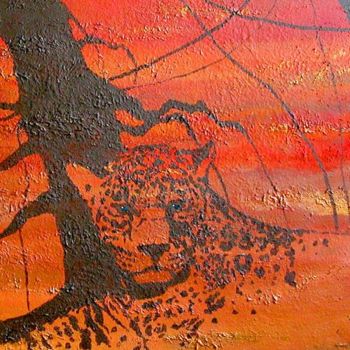 Painting titled "Sunset Jaguar" by Clifford Vanmeter, Original Artwork, Oil
