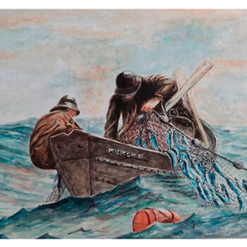 Malarstwo zatytułowany „Un día de pesca” autorstwa Quin, Oryginalna praca, Akwarela