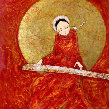 Pittura intitolato "Hoang Nguyệt ("Gold…" da Quoc Son Nguyen, Opera d'arte originale, Lacca