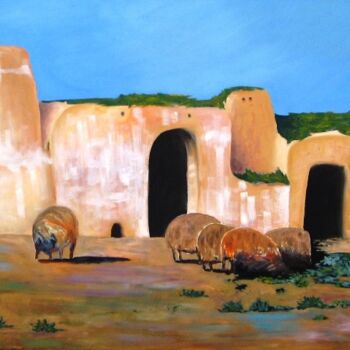 Malerei mit dem Titel "Village" von Qusay Alawami, Original-Kunstwerk, Öl