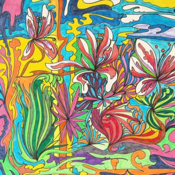 Disegno intitolato "il-giardino-di-mare…" da Solo Spence, Opera d'arte originale, Pennarello