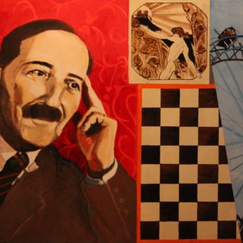 제목이 "N° 953 Stefan Zweig"인 미술작품 R. Cavalié로, 원작, 다른 나무 들것 프레임에 장착됨