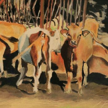 Drawing titled "N°784  A la ferme d…" by R. Cavalié, Original Artwork, Pastel