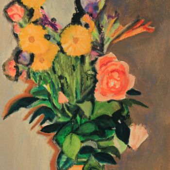 Dessin intitulée "N°578  Bouquet dans…" par R. Cavalié, Œuvre d'art originale, Pastel