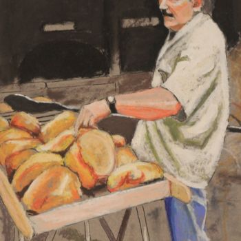 Tekening getiteld "N°374  Le boulanger…" door R. Cavalié, Origineel Kunstwerk, Pastel