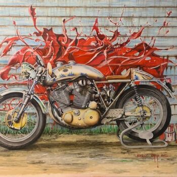 Peinture intitulée "Moto VINCENT HRD" par Roger Dame, Œuvre d'art originale, Huile