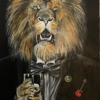 Painting titled "Signe du Lion" by Roger Dame, Original Artwork, Oil Mounted on Wood Stretcher frame