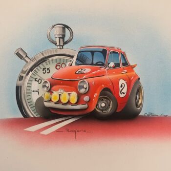 Painting titled "Fiat 500 Abarth Car…" by Roger Dame, Original Artwork, Acrylic