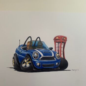 Pintura intitulada "Mini Cabriolet Cari…" por Roger Dame, Obras de arte originais, Acrílico Montado em artwork_cat.