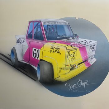 Malerei mit dem Titel "Cartoon Car Simca R…" von Roger Dame, Original-Kunstwerk, Acryl