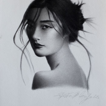 Drawing titled "asian woman" by Roberto D'Arienzo, Original Artwork, Pencil