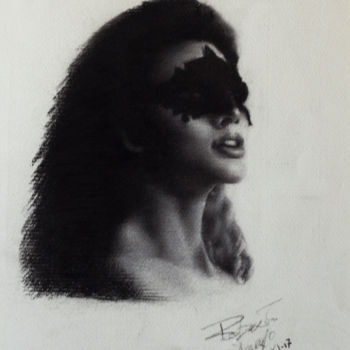 Drawing titled "Donna con maschera" by Roberto D'Arienzo, Original Artwork, Charcoal