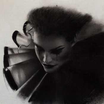 Drawing titled "Pierrot" by Roberto D'Arienzo, Original Artwork, Charcoal