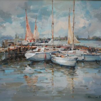 Painting titled "Harbor" by Rimantas Galeckas, Original Artwork, Oil
