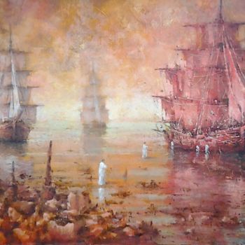 Malerei mit dem Titel "The Last Harbor" von Rimantas Galeckas, Original-Kunstwerk, Öl