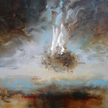Schilderij getiteld "goodbye blue sky" door Rimantas Galeckas, Origineel Kunstwerk, Olie