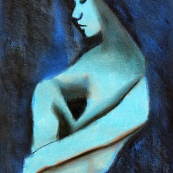 Drawing titled "Blue Nude" by Robert Grubbs, Original Artwork, Pastel