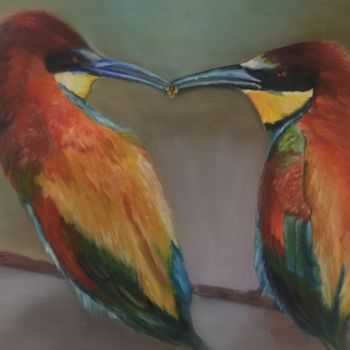 Pintura titulada "Deux oiseaux" por Ren, Obra de arte original, Oleo