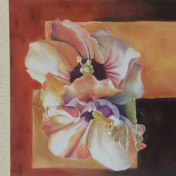 Peinture intitulée "fleurs blanches" par Ren, Œuvre d'art originale, Huile
