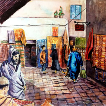 Painting titled "Marchands de tapis" by Henny, Original Artwork, Oil