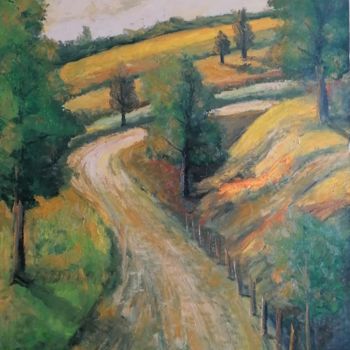 Painting titled "Village road" by Nela Radomirovic, Original Artwork, Oil