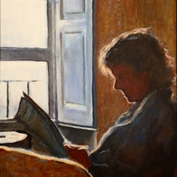 Peinture intitulée "La liseuse" par Richard Nichanian, Œuvre d'art originale, Huile