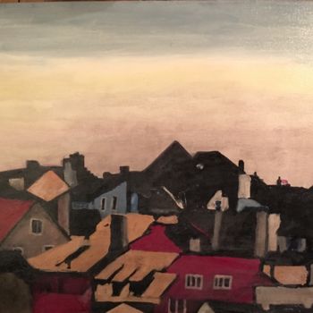 Painting titled "Une ville sombre" by Richard Nichanian, Original Artwork, Other