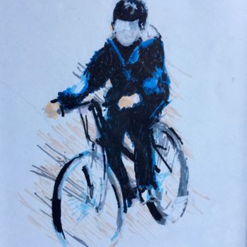 图画 标题为“Le jeune cycliste.” 由Richard Nichanian, 原创艺术品, 标记