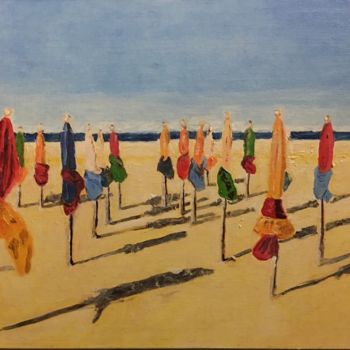 Pintura intitulada "La plage déserte" por Richard Nichanian, Obras de arte originais, Óleo