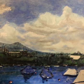 Pintura intitulada "Lac sous la pluie" por Richard Nichanian, Obras de arte originais, Óleo