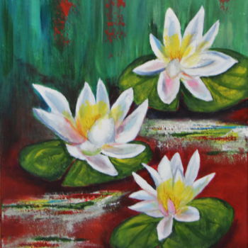 Painting titled "Waterlilies" by Rose, Original Artwork, Acrylic
