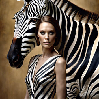 Digital Arts titled "Frau mit Zebra - fe…" by R.W.Born, Original Artwork, Digital Collage