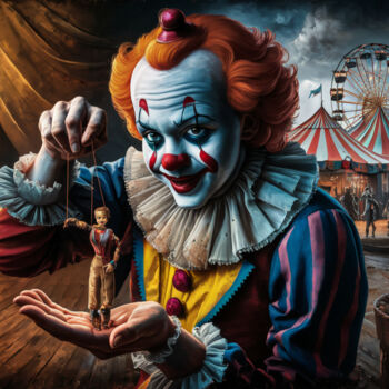 Digitale Kunst mit dem Titel "Clown mit Marionette" von R.W.Born, Original-Kunstwerk, KI-generiertes Bild