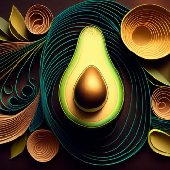 Digitale Kunst getiteld "Avocado Fantasie" door R.W.Born, Origineel Kunstwerk, AI gegenereerde afbeelding