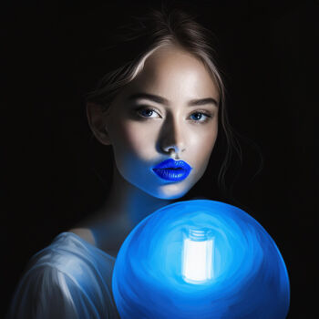 Digitale Kunst getiteld "Blau - Portrait" door R.W.Born, Origineel Kunstwerk, AI gegenereerde afbeelding