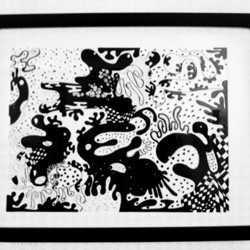 Dessin intitulée "Jungle" par Sh, Œuvre d'art originale, Encre Monté sur Plexiglas