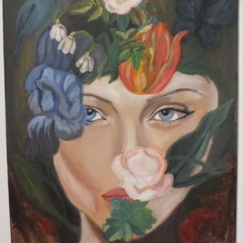 Painting titled "womanq and nature" by Robin Stříbný, Original Artwork, Oil