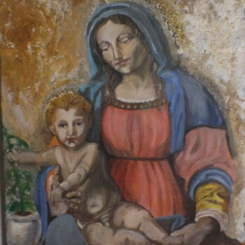 Malerei mit dem Titel "Madonna with Jesus" von Robin Stříbný, Original-Kunstwerk, Öl