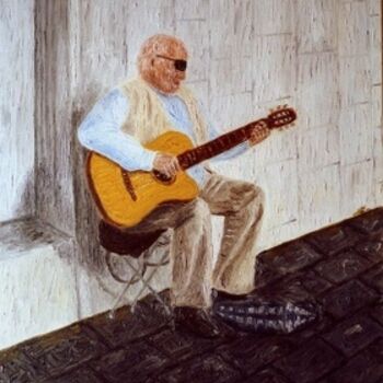 Painting titled "Street Musician 1" by Raanan Spiro, Original Artwork