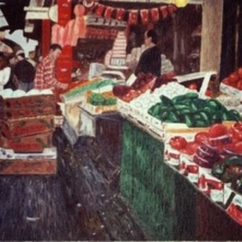 Painting titled "Market & Streets 2" by Raanan Spiro, Original Artwork