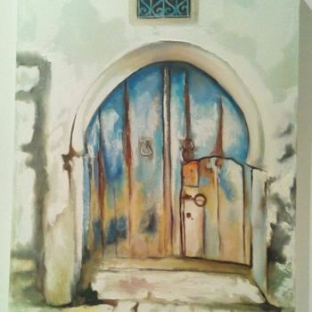 Painting titled "La porte ancienne" by Rabaa Karaa, Original Artwork, Oil