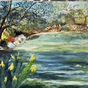 Peinture intitulée "Les Iris d'eau" par Mireille Bello, Œuvre d'art originale