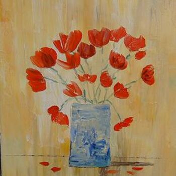 Painting titled "Coquelicots modernes" by Mireille Bello, Original Artwork